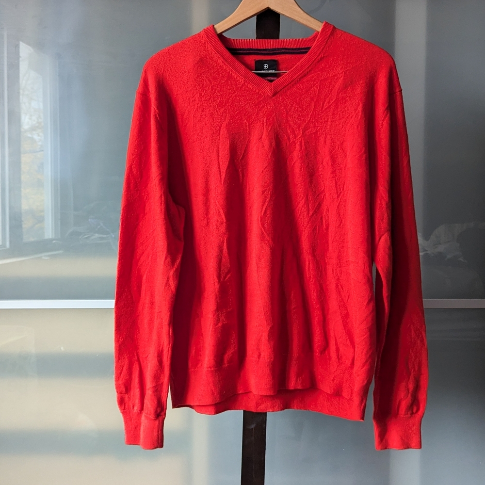 Victorinox Swiss Army Tailored Fit V Neck Orange Knit Sweater - size XL